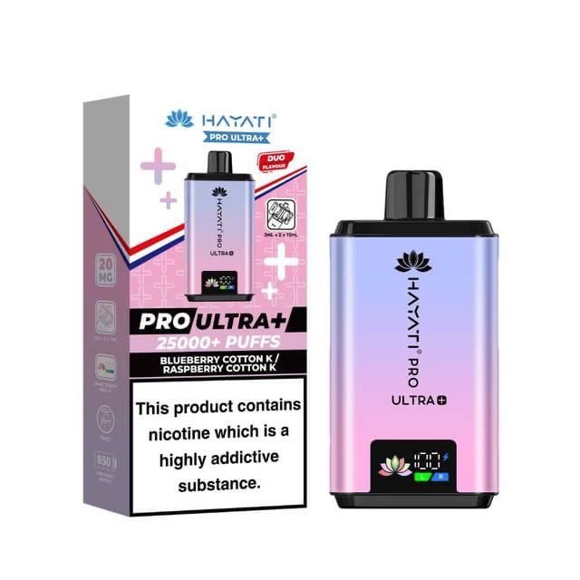 Hayati Pro Ultra+ 25000 Puffs Disposable Vape | Blueberry Cotton Candy / Raspberry Cotton Candy (20mg)