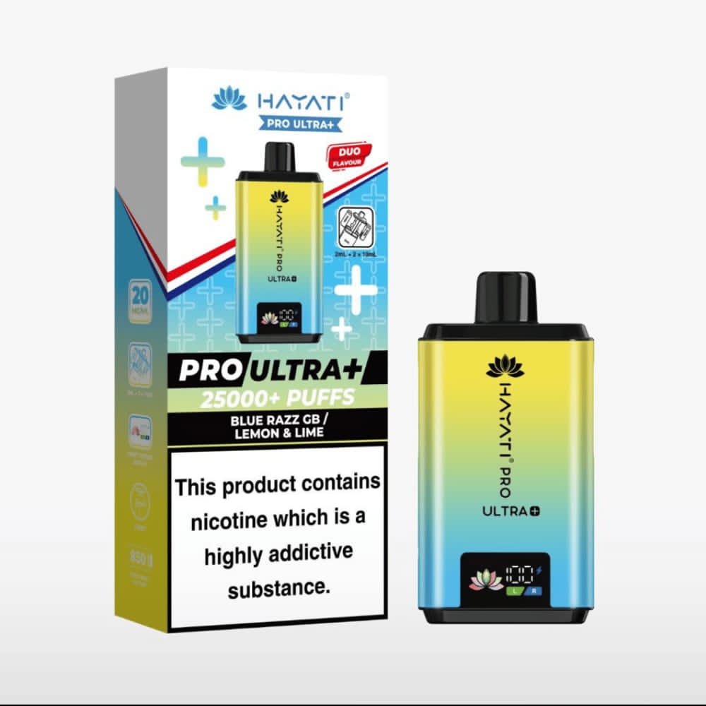 Hayati Pro Ultra+ 25000+ Puffs Disposable Vape – Duo Flavor (Blue Razz GB / Lemon & Lime)