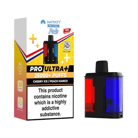 Hayati Pro Ultra+ 25000+ Puffs Pods – Cherry Ice / Peach Mango (20mg)